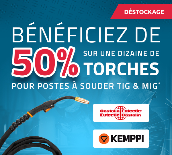 Bénéficiez de 50% sur une dizaines de torches TIG et MIG des marques Castolin et Kemppi